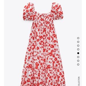 Zara red floral poplin dress